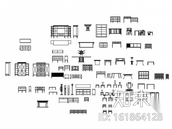 各式桌子立面CAD图块下载施工图下载【ID:161864128】