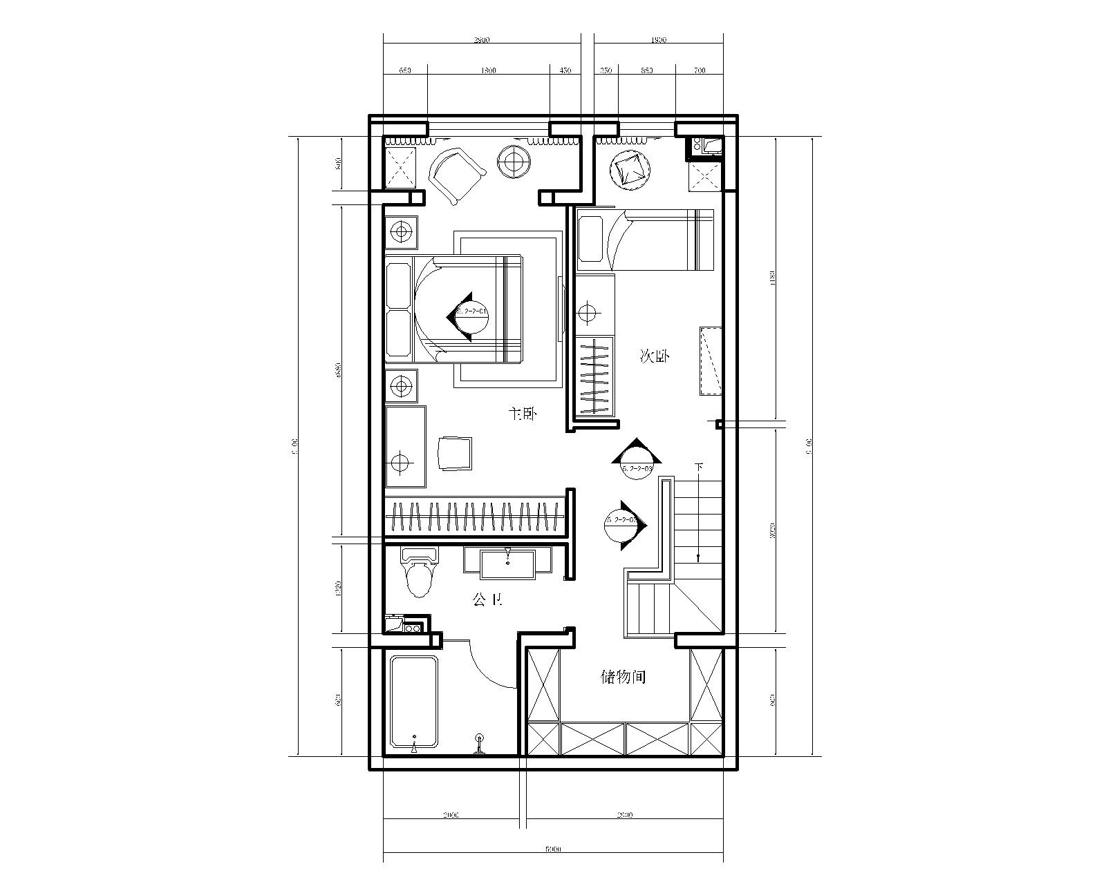 现代风格两居室LOFT样板间室内装修施工图施工图下载【ID:160105120】