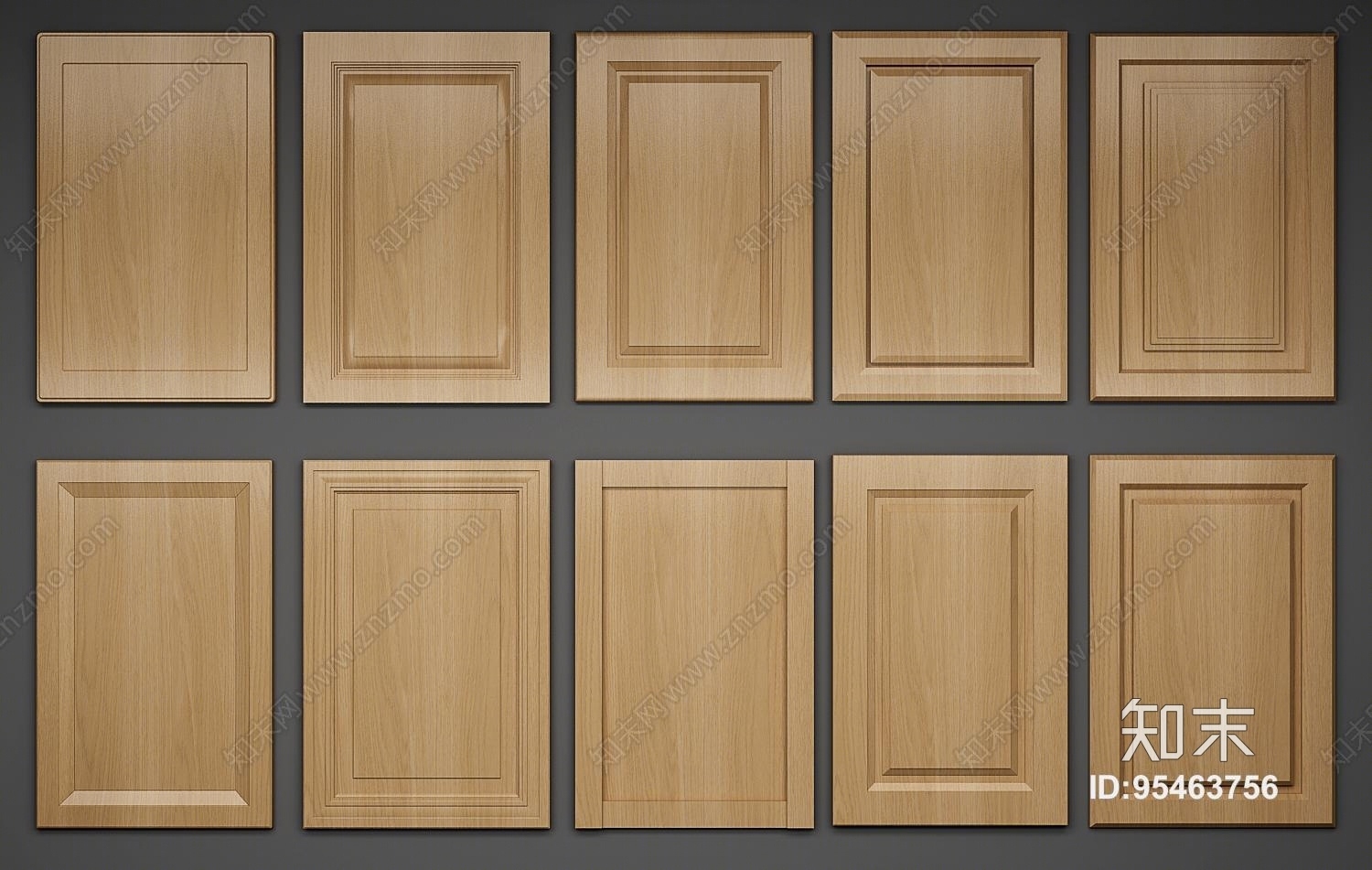 简欧式实木橱柜门板组合3D模型下载【ID:95463756】