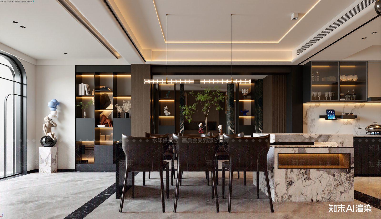 现代酒店餐厅3D模型下载【ID:1222024036】