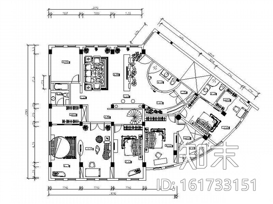 超大平层四居室住宅空间装修图施工图下载【ID:161733151】