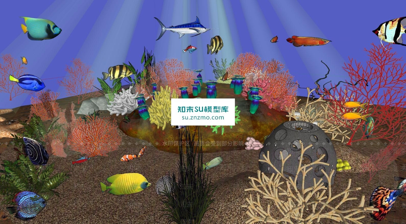 现代水族馆SU模型下载【ID:171085164】