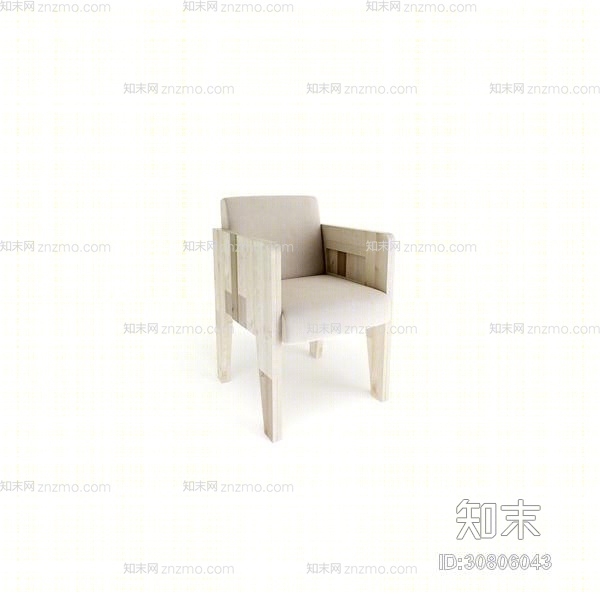 现代白色木艺扶手椅3D模型下载【ID:30806043】