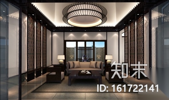 现代中式高尔夫样板房三居室装修施工图（含效果）cad施工图下载【ID:161722141】