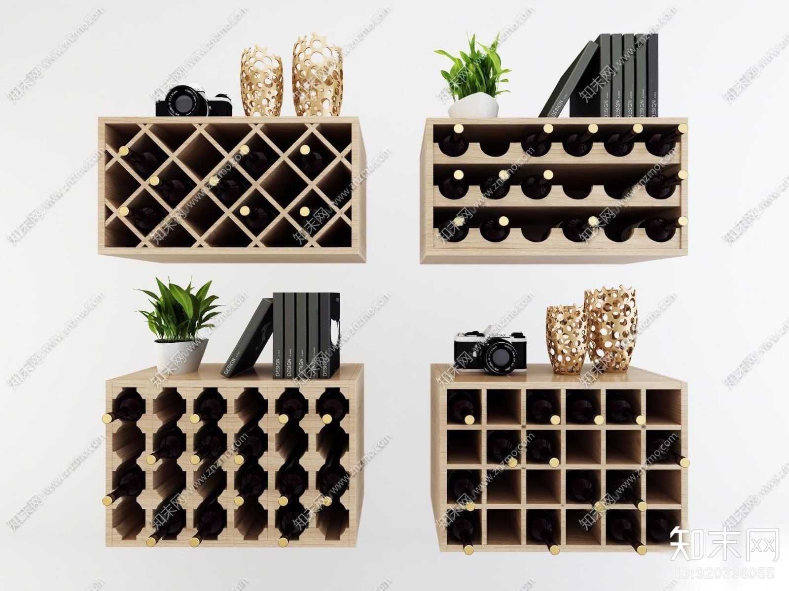 现代红酒柜架摆件组合3D模型下载【ID:920336055】