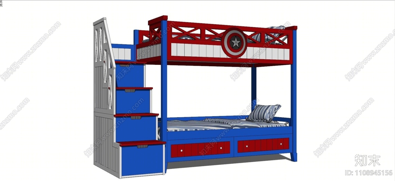 美式儿童双层床上下铺SU模型下载【ID:1108945156】