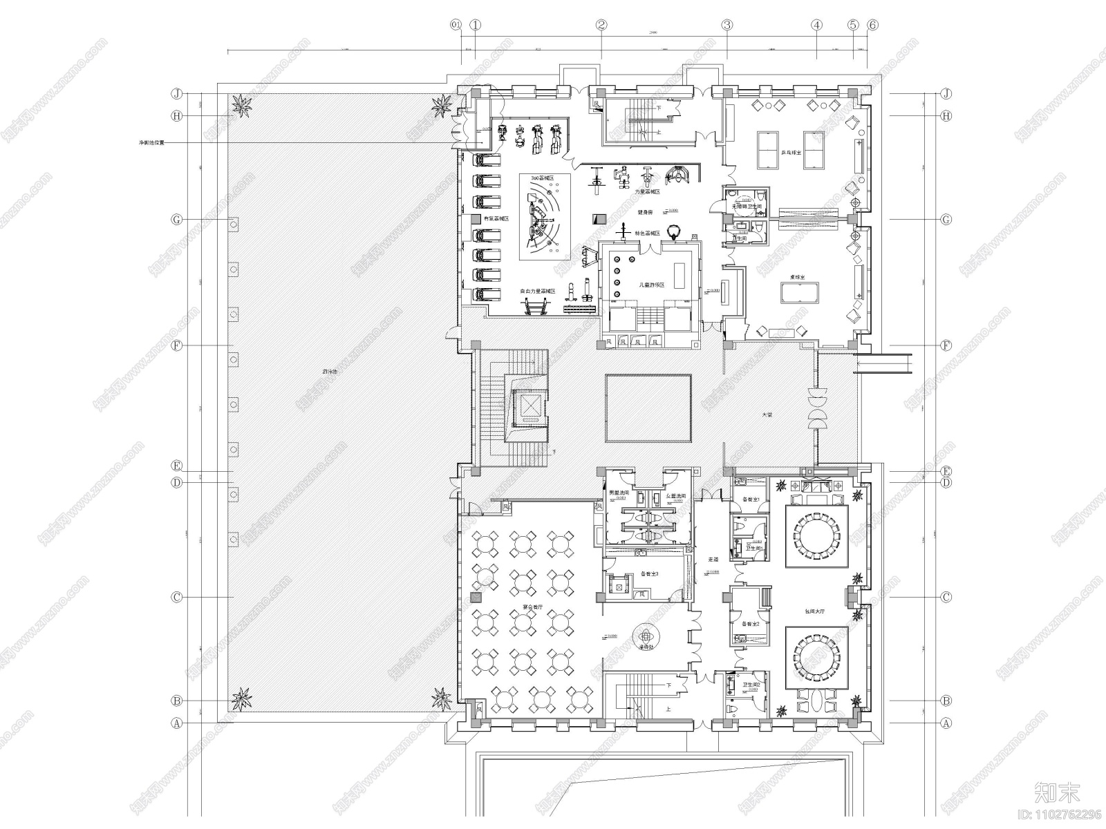 郑州商务私人会所室内装修施工图cad施工图下载【ID:1102762296】