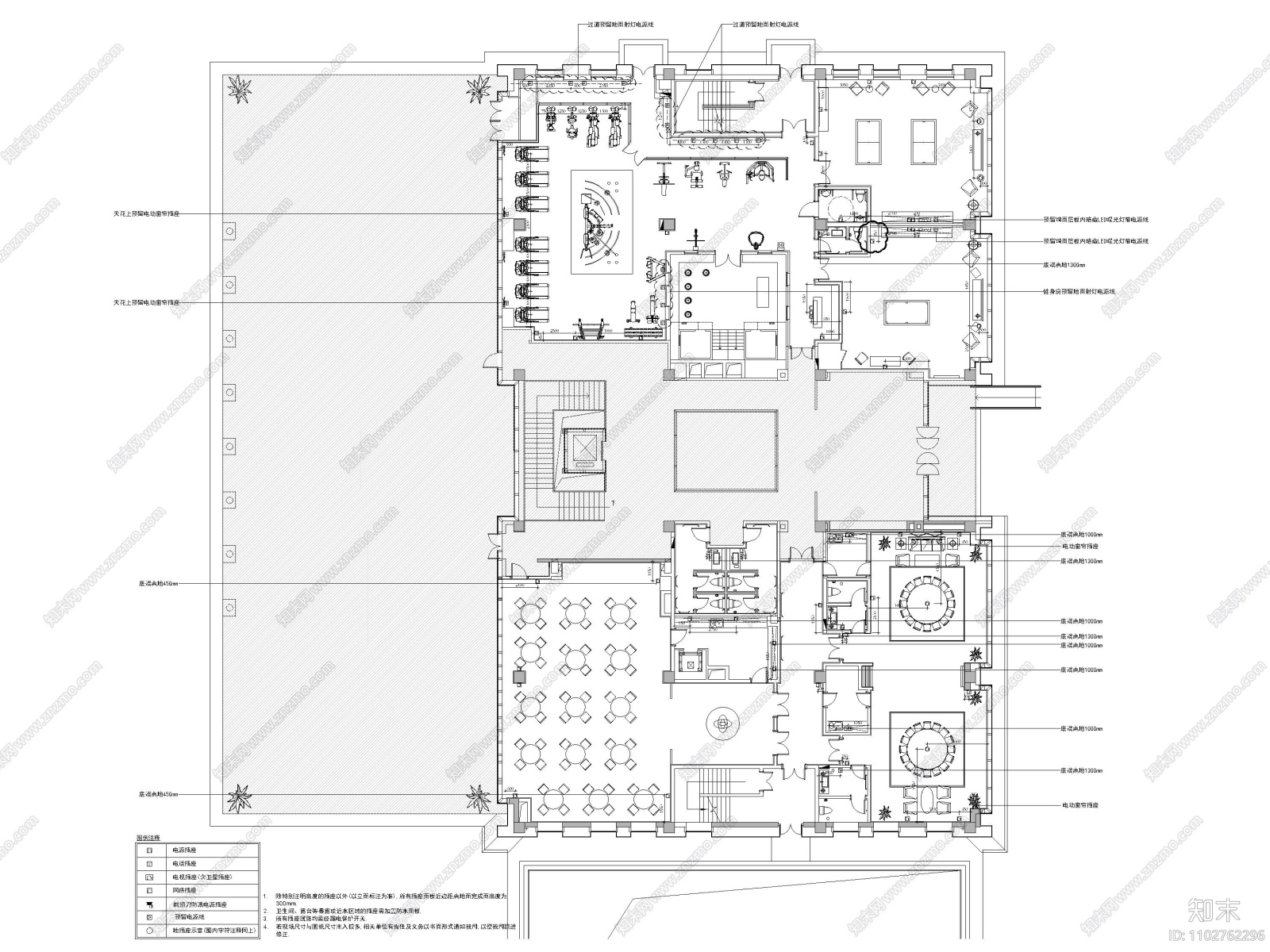 郑州商务私人会所室内装修施工图cad施工图下载【ID:1102762296】