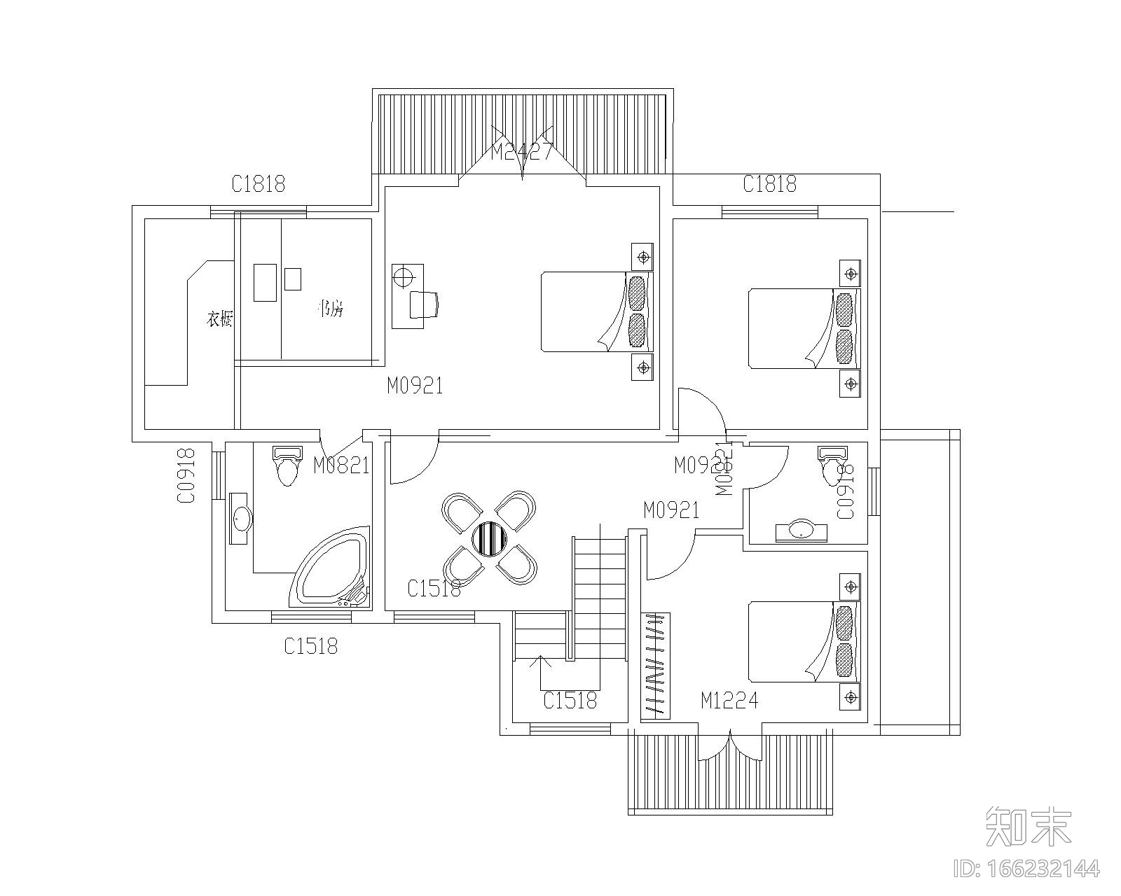 三层独栋别墅户型图CAD图纸及透视效果图（CAD+JPG）施工图下载【ID:166232144】