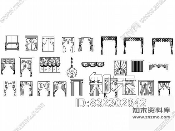 图块/节点现代窗帘立面CAD图块下载施工图下载【ID:832302842】