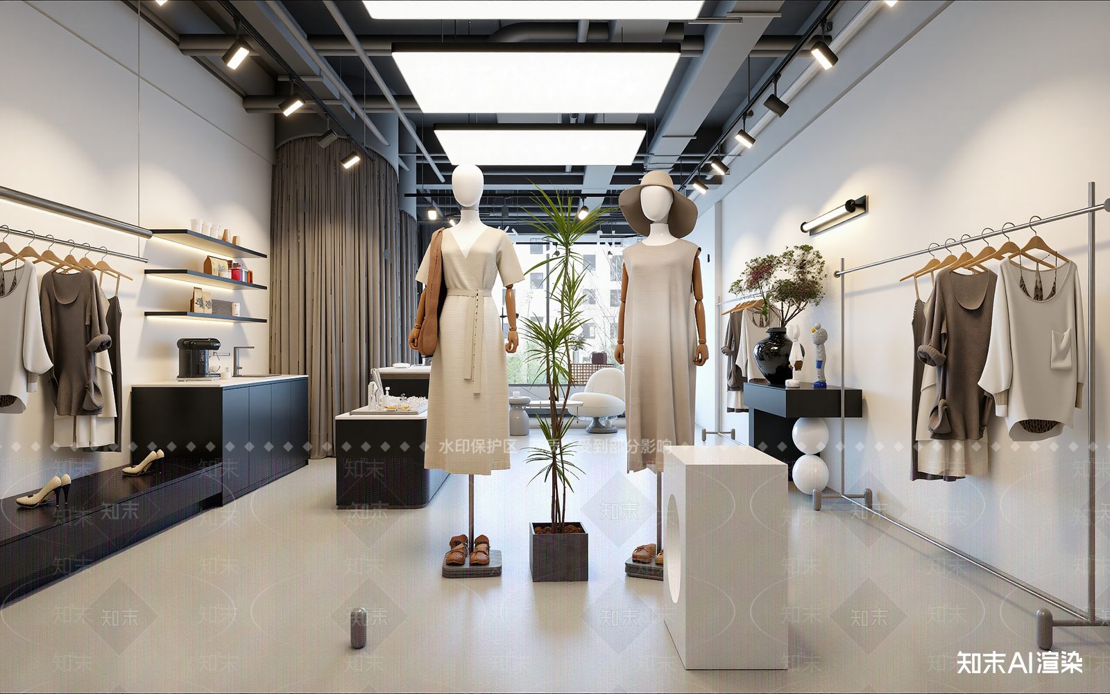 现代服装展厅3D模型渲染效果图