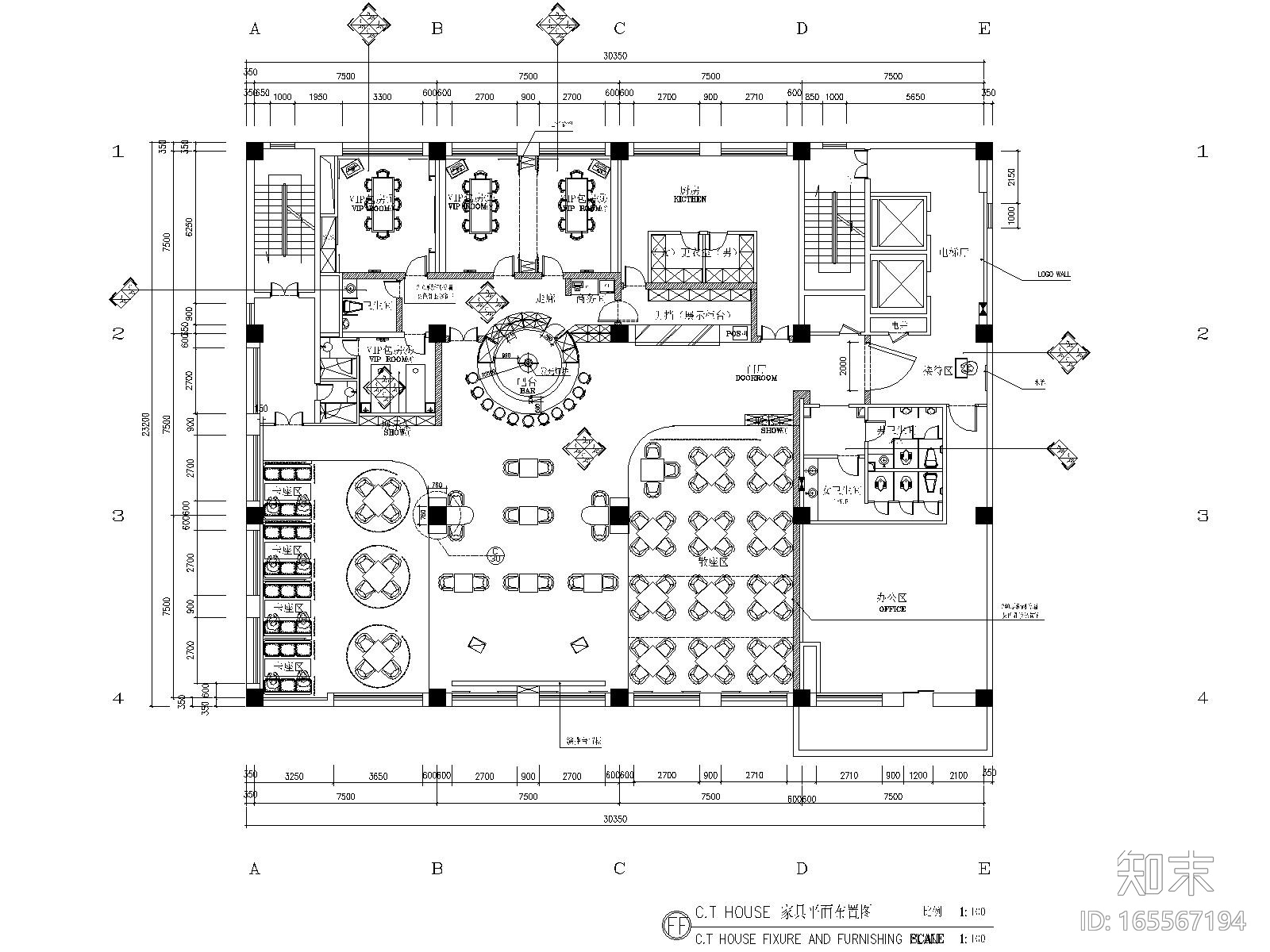 某会所设计施工图_效果图_实景图cad施工图下载【ID:165567194】