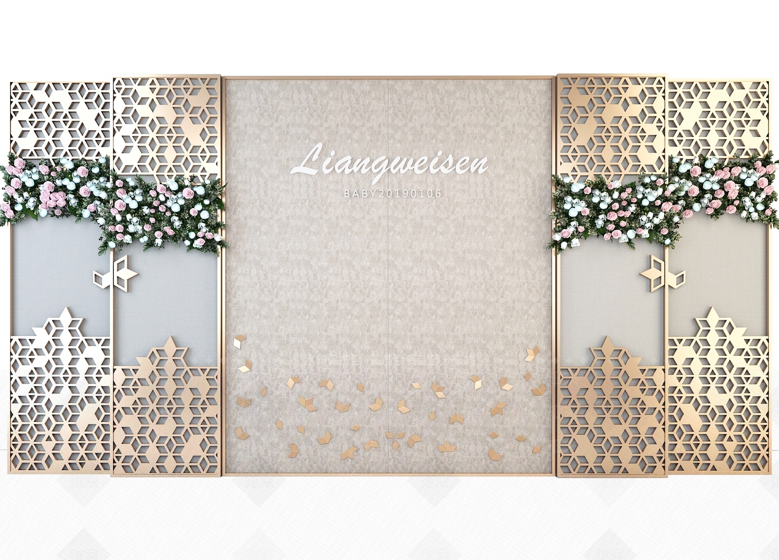 现代镂空屏风隔断花艺背景墙3D模型下载【ID:932916678】