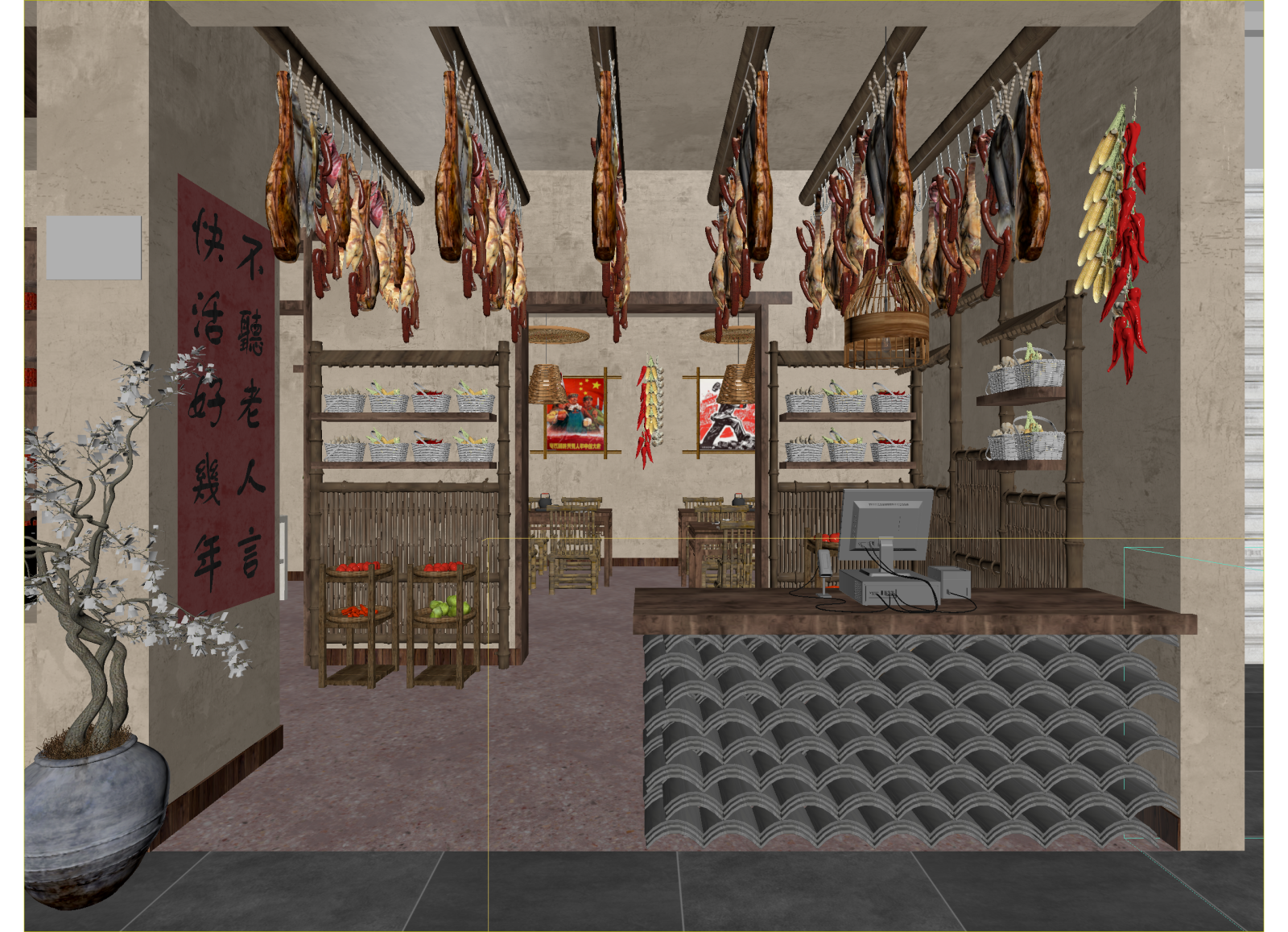 新中式火锅店3D模型下载【ID:1214294431】