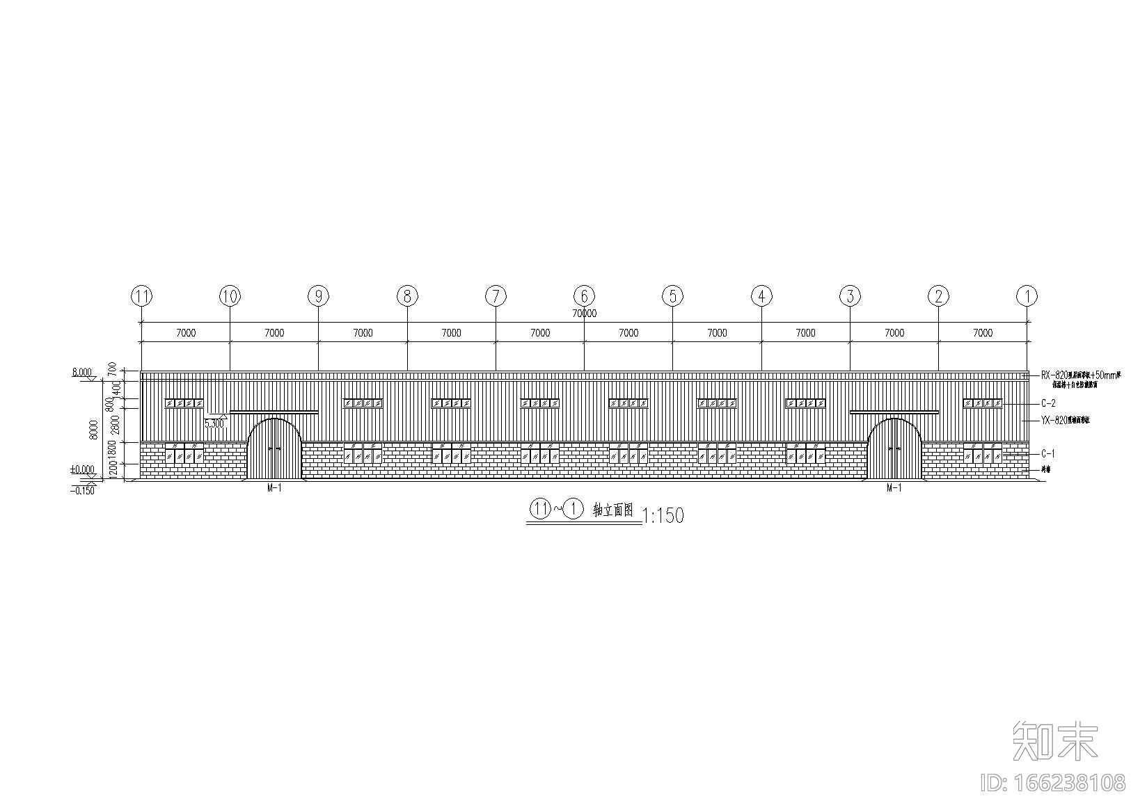 石材城钢结构厂房结构施工图纸（含报价）cad施工图下载【ID:166238108】