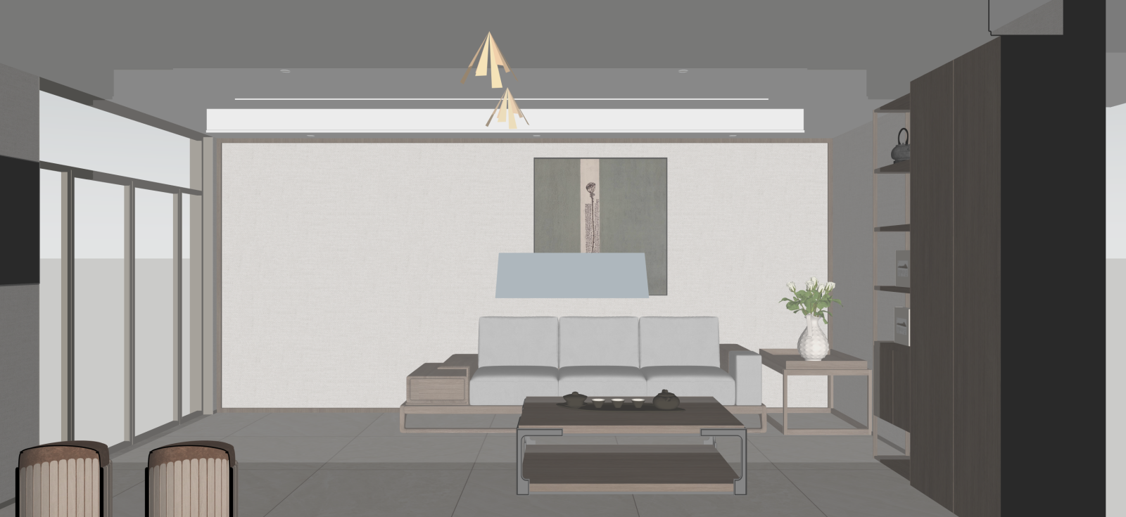 新中式家居客厅SU模型下载【ID:1222251429】