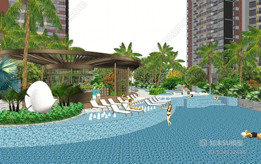 现代高层小区景观SU模型下载【ID:534832404】