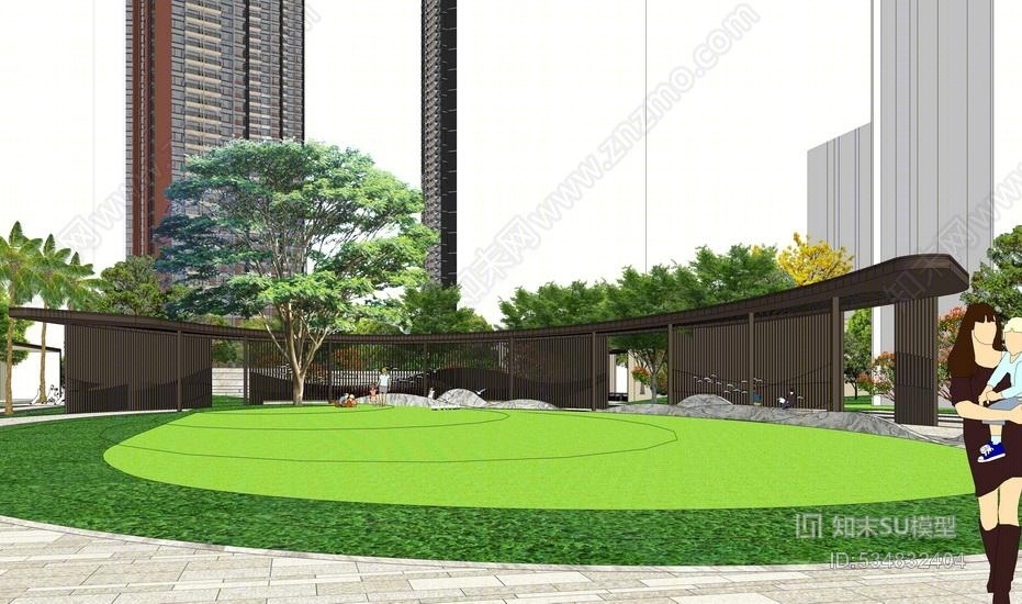 现代高层小区景观SU模型下载【ID:534832404】