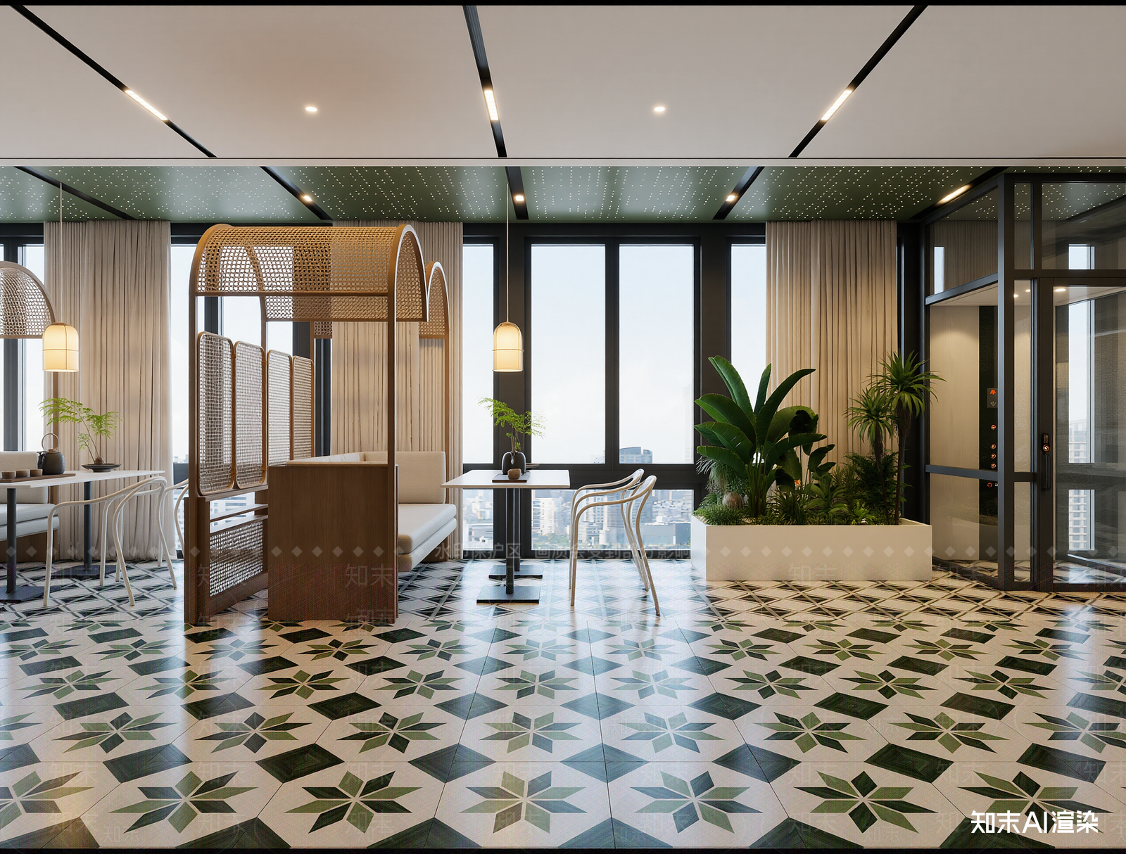 北欧酒店餐厅3D模型渲染效果图