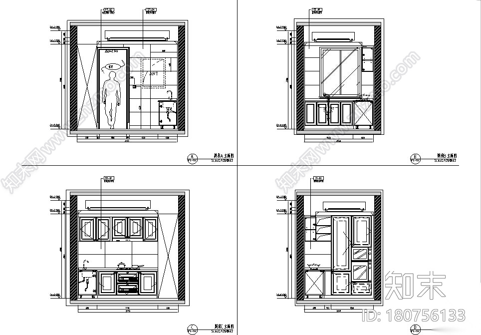 [上海]一套完整的法式样板间设计施工图（含效果图）cad施工图下载【ID:180756133】