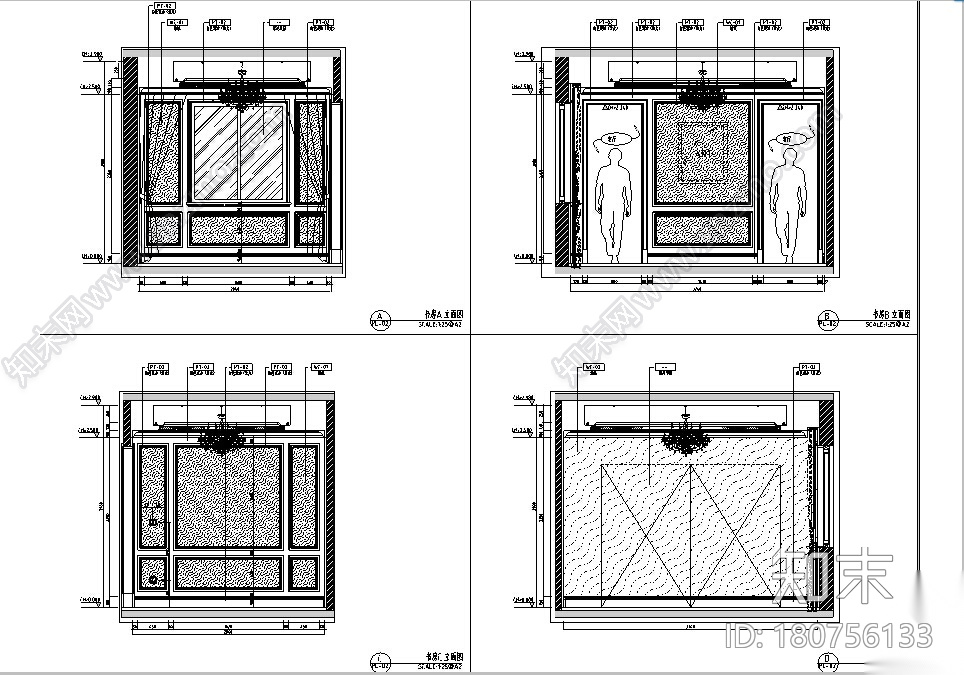 [上海]一套完整的法式样板间设计施工图（含效果图）cad施工图下载【ID:180756133】