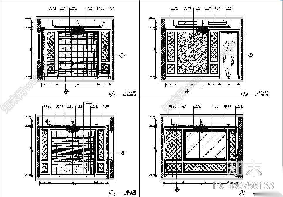 [上海]一套完整的法式样板间设计施工图（含效果图）cad施工图下载【ID:180756133】