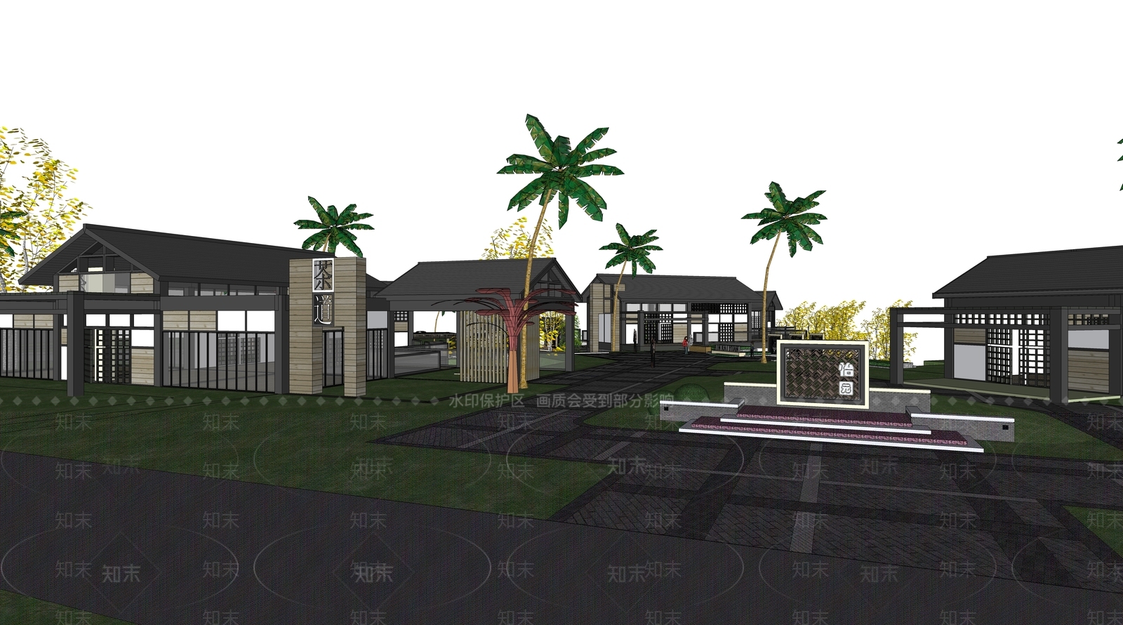 精致小商业建筑群景观模型SU模型下载【ID:334857994】