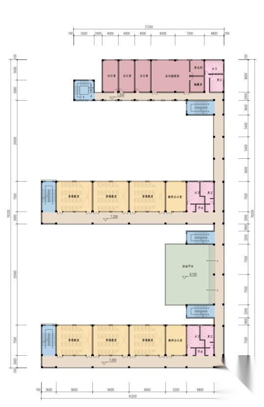 [福建]五层现代风格红砖外墙18班小学建筑设计方案文本cad施工图下载【ID:165608176】