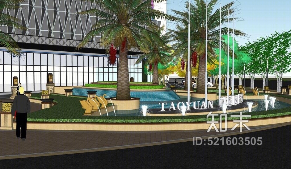 酒店景观设计SU模型下载【ID:521603505】