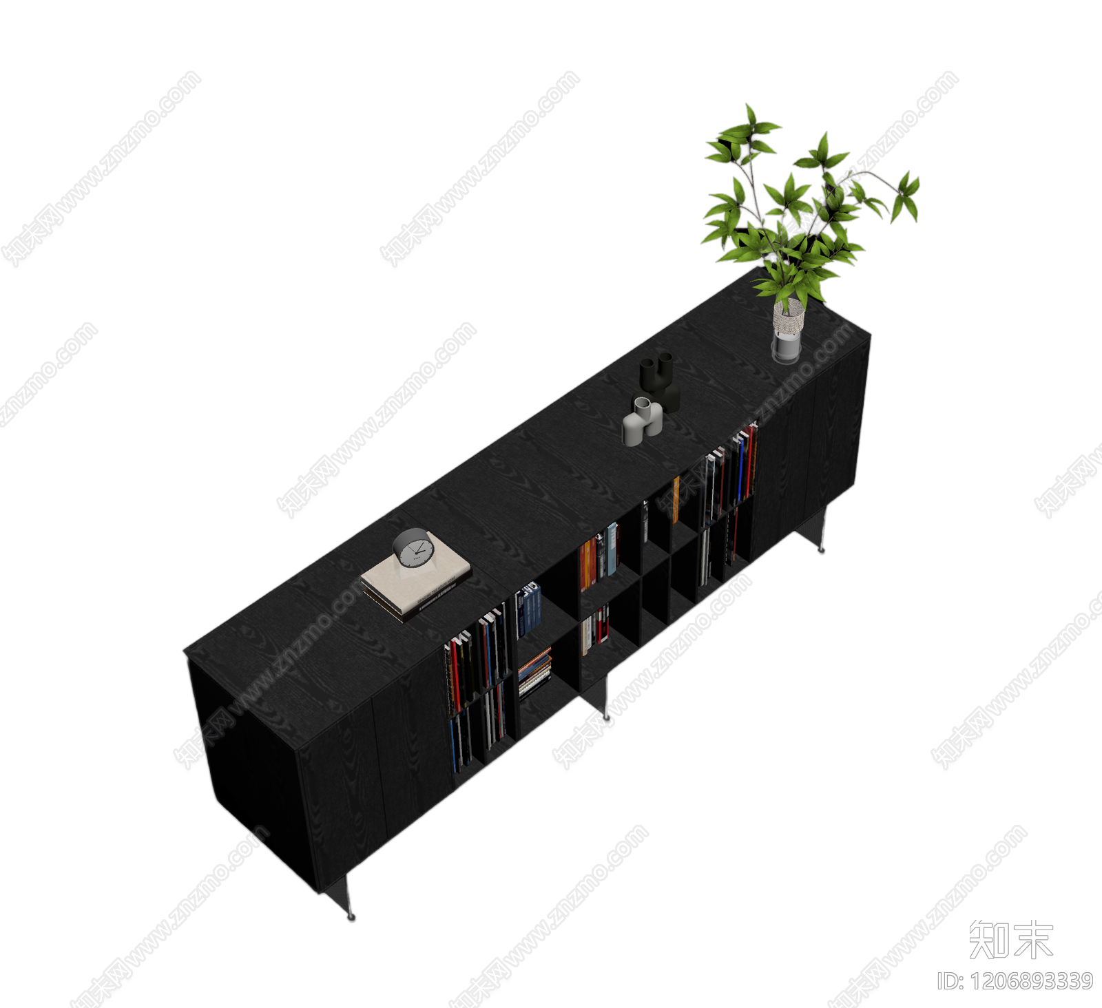 黑色书柜组合家具3D模型下载【ID:1206893339】