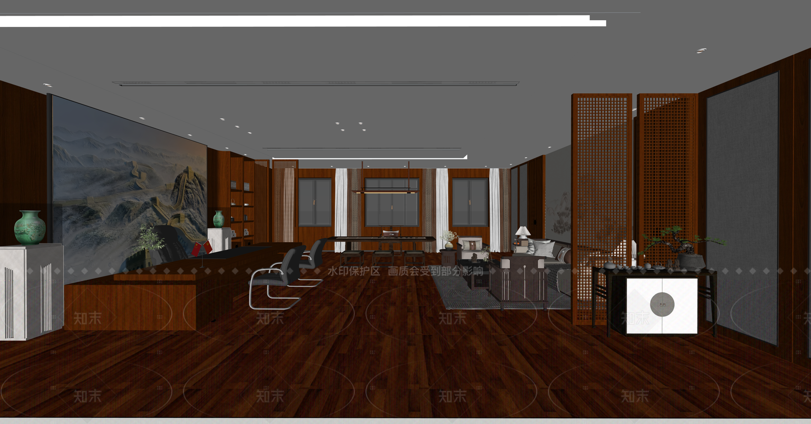中式办公区SU模型下载【ID:1216062735】