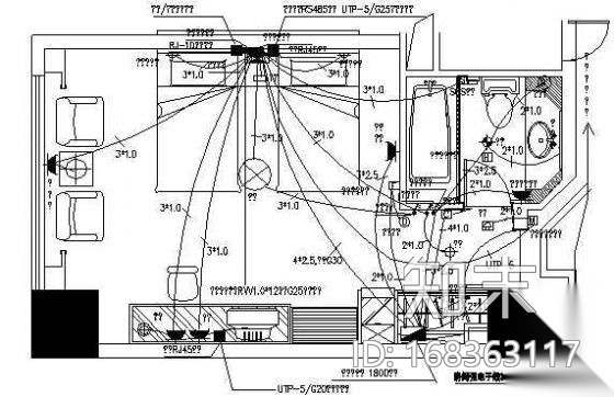 宾馆酒店客房标间综合布线图施工图下载【ID:168363117】