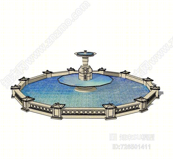 景观入口水景设计SU模型下载【ID:726501411】