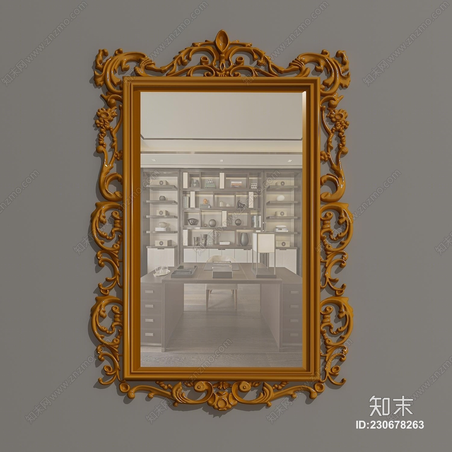 欧式古典雕花镜子3D模型下载【ID:230678263】