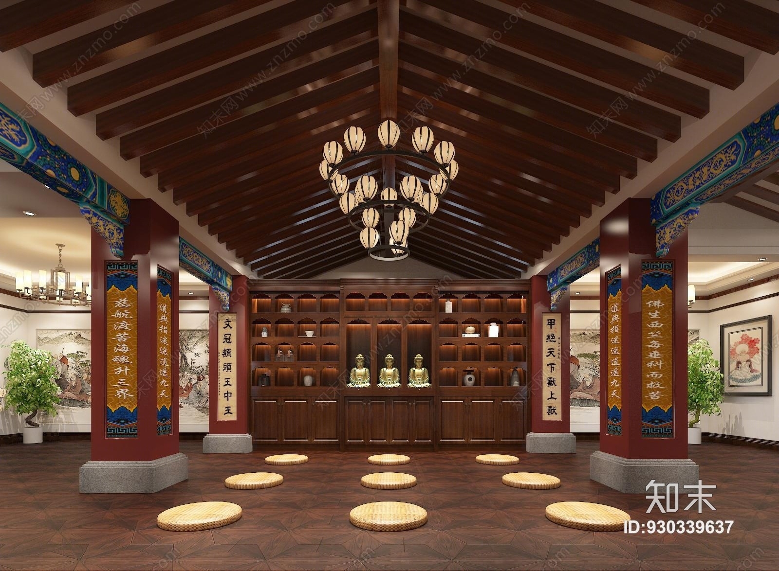 新中式中式修禅室佛堂3D模型下载【ID:930339637】