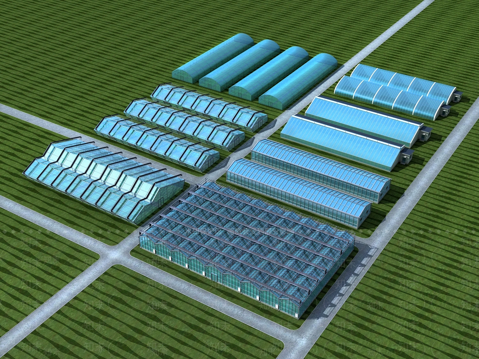 现代玻璃蔬菜温室大棚3D模型下载【ID:435045357】