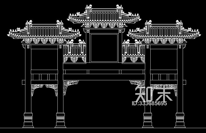 四柱五楼牌坊施工图下载【ID:333685695】