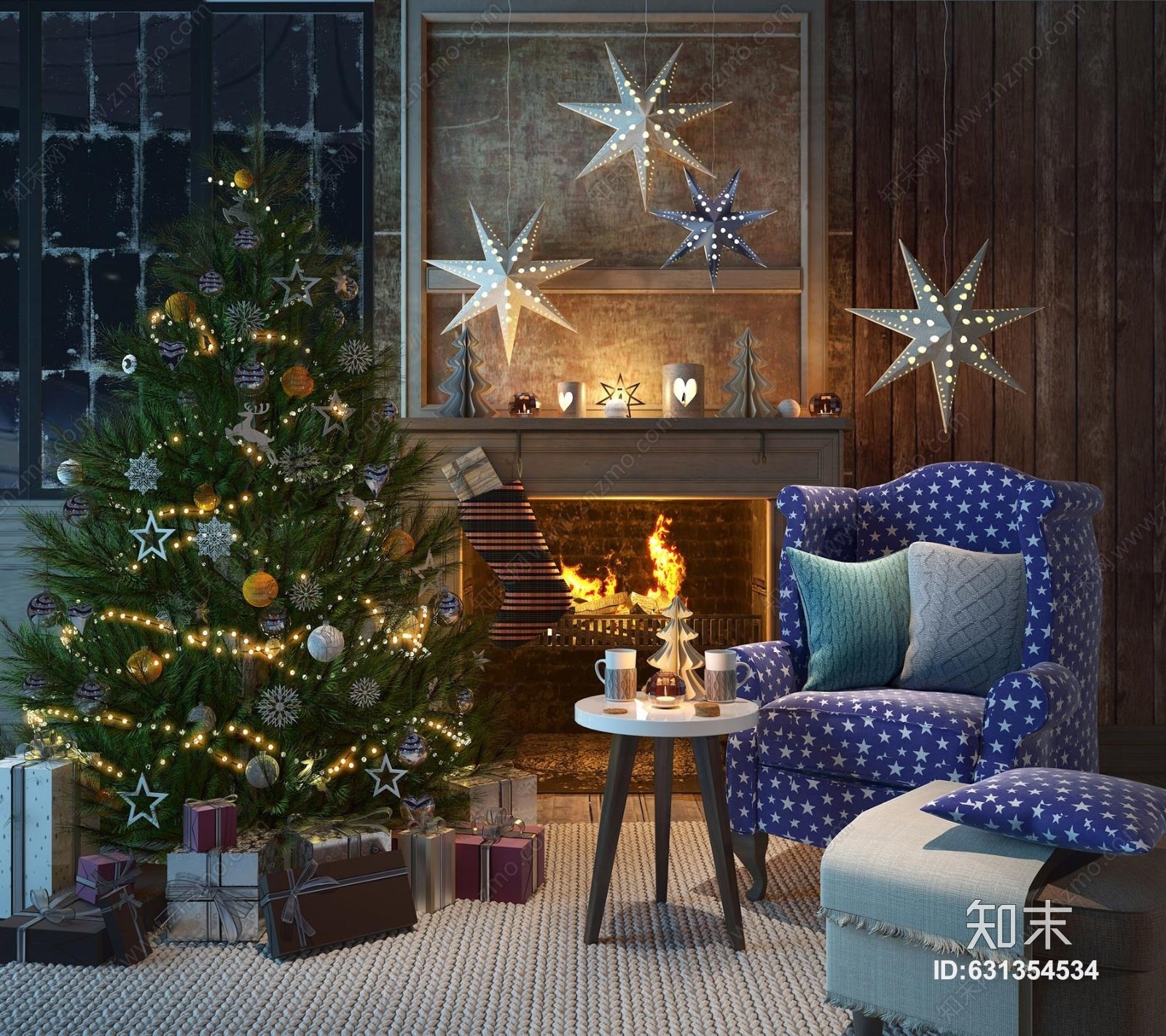 美式圣诞节装饰品北欧装饰品欧式沙发椅子壁炉圣诞树礼品盒3D模型下载【ID:631354534】