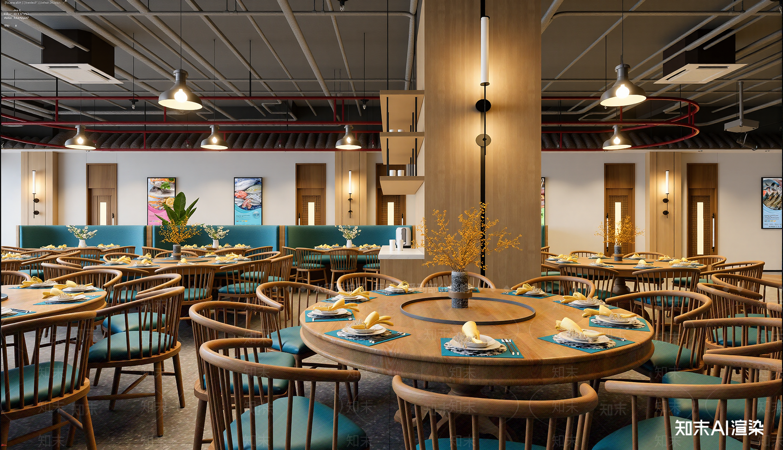新中式酒店餐厅3D模型下载【ID:1221451821】