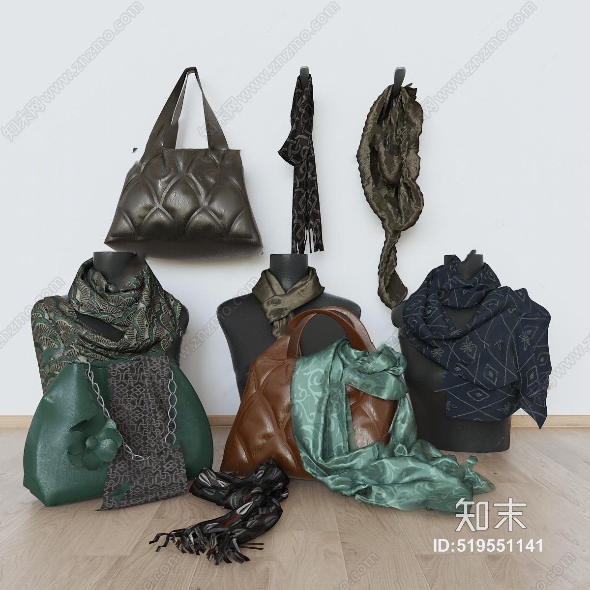现代包包围巾组合3D模型下载【ID:519551141】