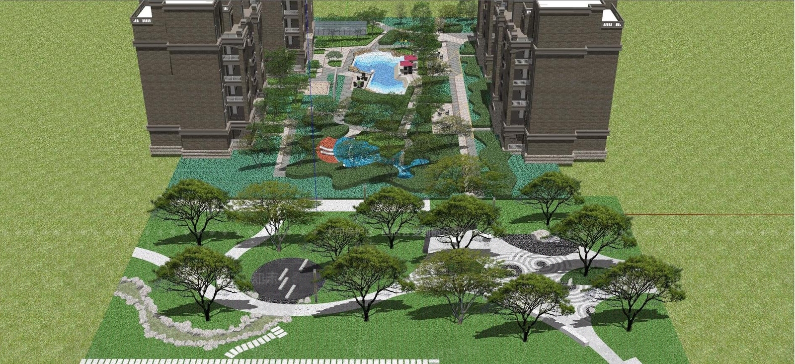 现代小区景观SU模型下载【ID:1116531449】