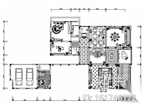 欧式高端二层别墅室内装修图（含效果）施工图下载【ID:161746172】