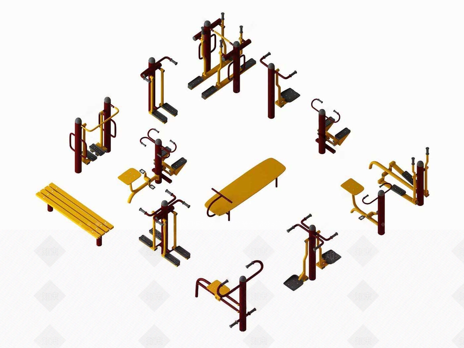 现代户外健身器材3D模型下载【ID:996954957】