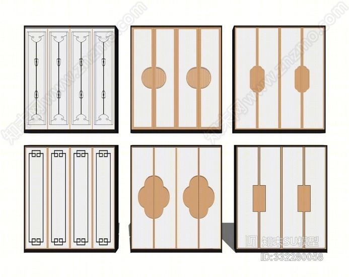 新中式衣柜组合SU模型下载【ID:332280058】