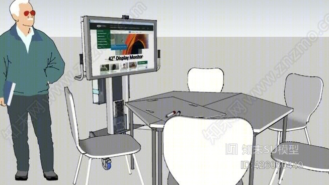 会议组学习用便携式电视手推车SU模型下载【ID:426060449】