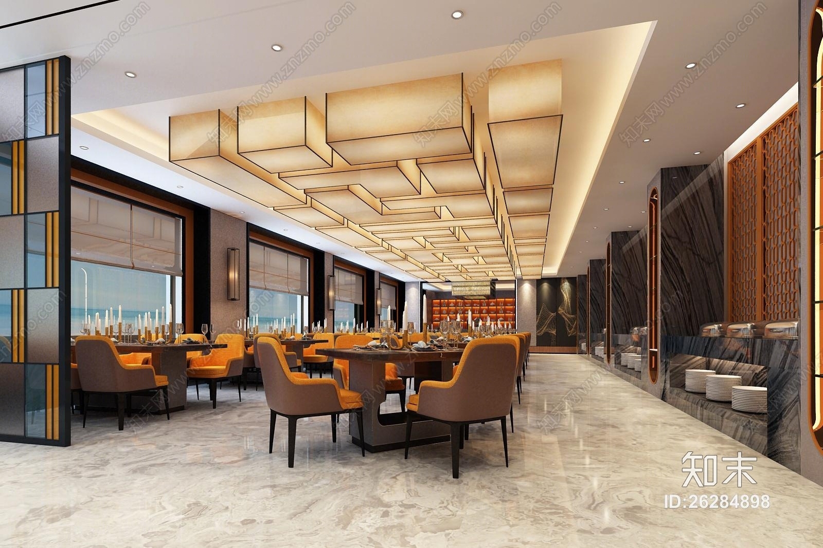 现代酒店自助餐厅前台3D模型下载【ID:26284898】