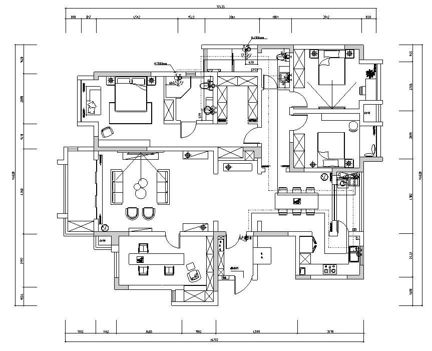 [湖北]宜昌170㎡法式三居室施工图cad施工图下载【ID:166985184】