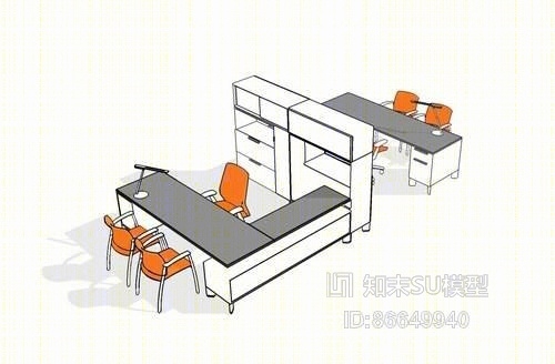 办公桌椅组合SU模型下载【ID:86649940】