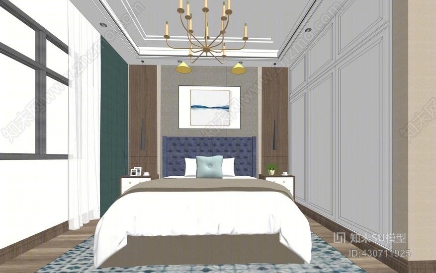 现代卧室室内设计SU模型下载【ID:430711925】