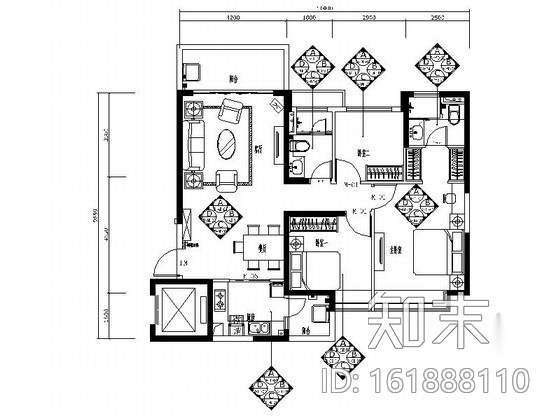[广东]时尚现代三居室标准层样板间竣工图施工图下载【ID:161888110】